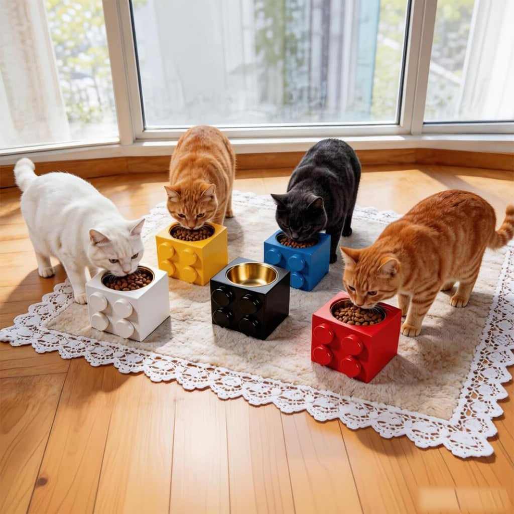 Elevated Cat Dog Bowl Set Stainless Steel Non-Slip Q712
