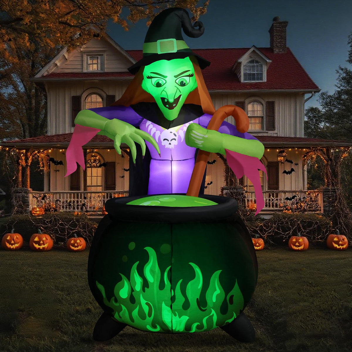 8Ft Tall Halloween Inflatable Witch Cauldron with 4 Led Lights J5775