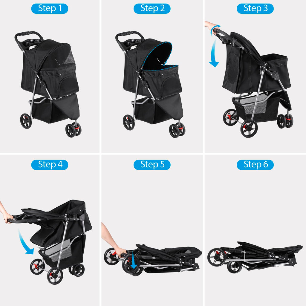 Foldable Pet Stroller with Weather Cover, Storage Basket and Cup Holder D31798