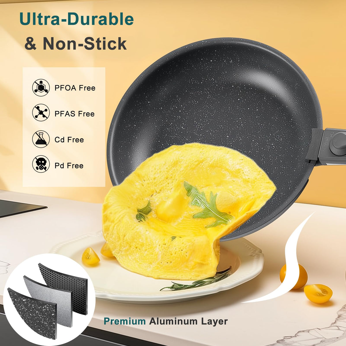 12-Piece Nonstick Cookware Set with Detachable Handle, Black D252660