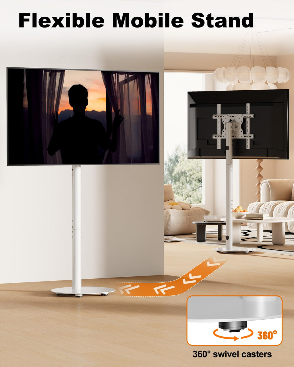 White Rolling TV Stand for 32-55 Inch TVs T644