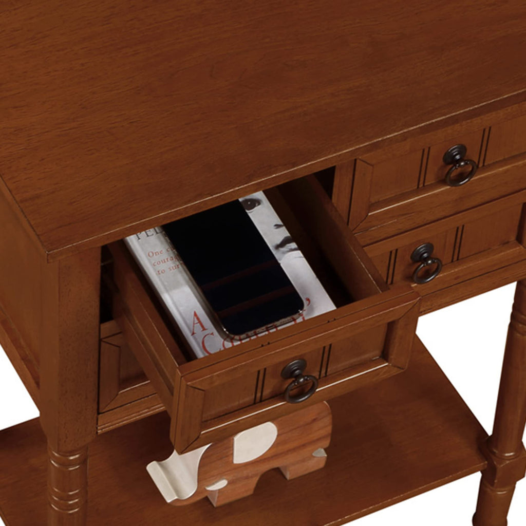 Cherry Hall Table with 3 Storage Drawers and Shelf U211