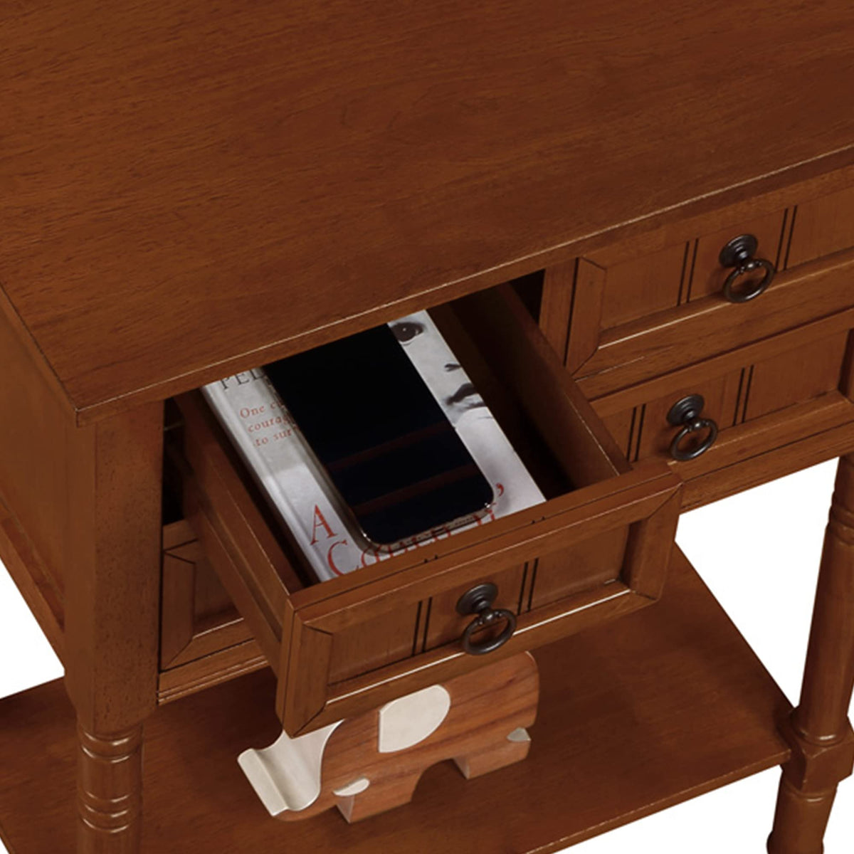 Cherry Hall Table with 3 Storage Drawers and Shelf U211
