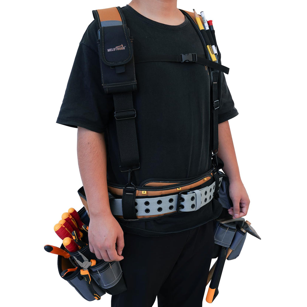 Khaki 28-Pocket Tool Belt and Suspenders U127