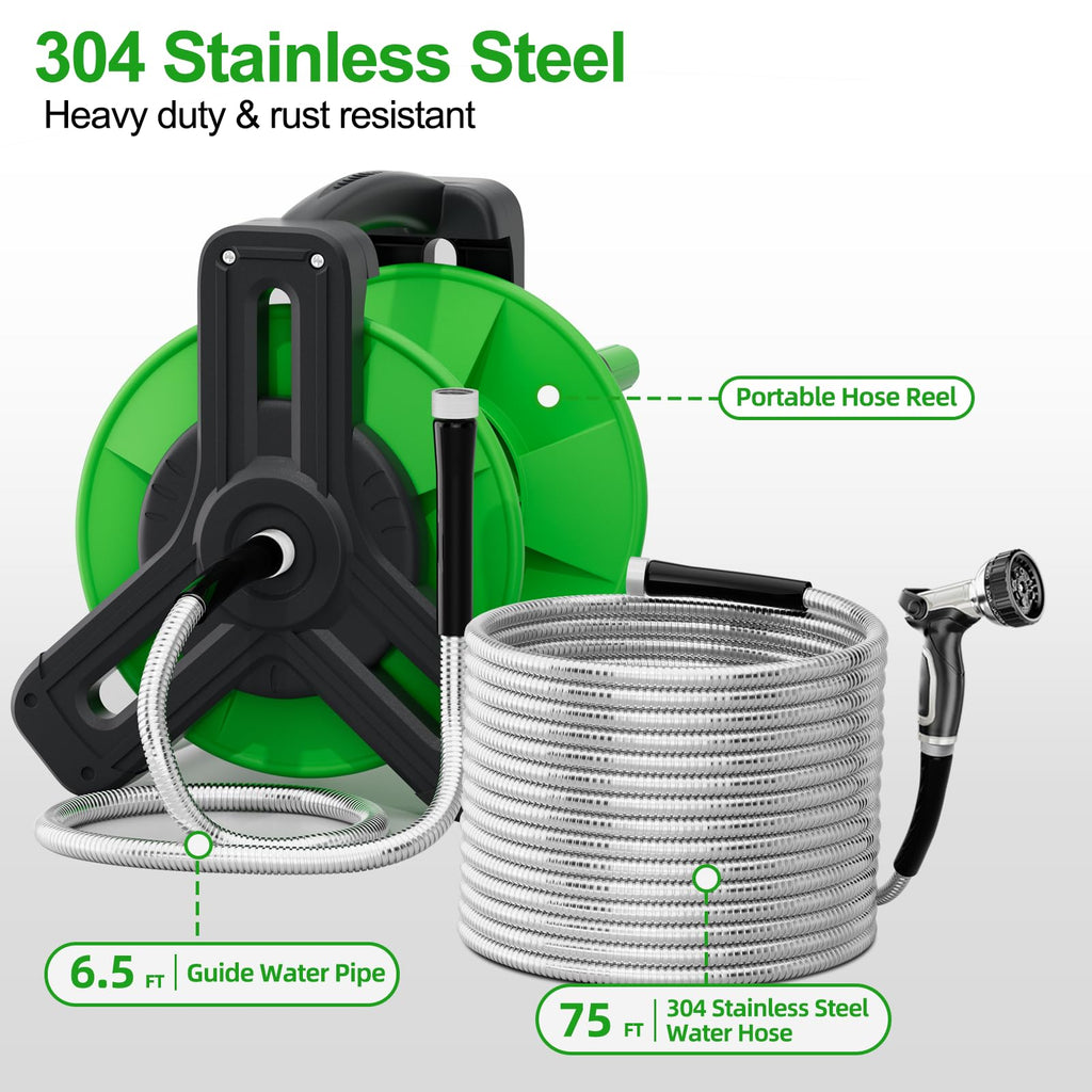 Portable 75ft Stainless Steel Garden Hose Reel O545