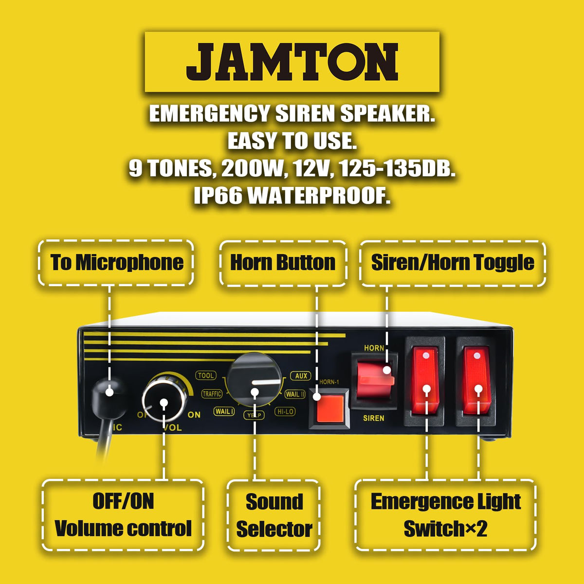 200W 12V 9 Tone Emergency Siren System L3861