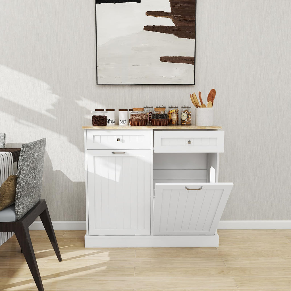 White Double Tilt Out Trash Cabinet with 2 Drawers B7798