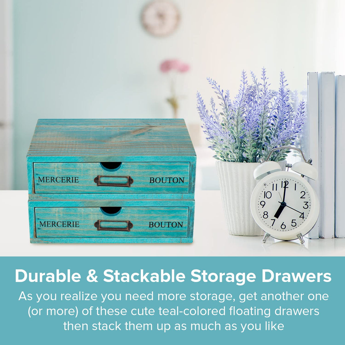 Turquoise Single Drawer Wooden Organizer E14855