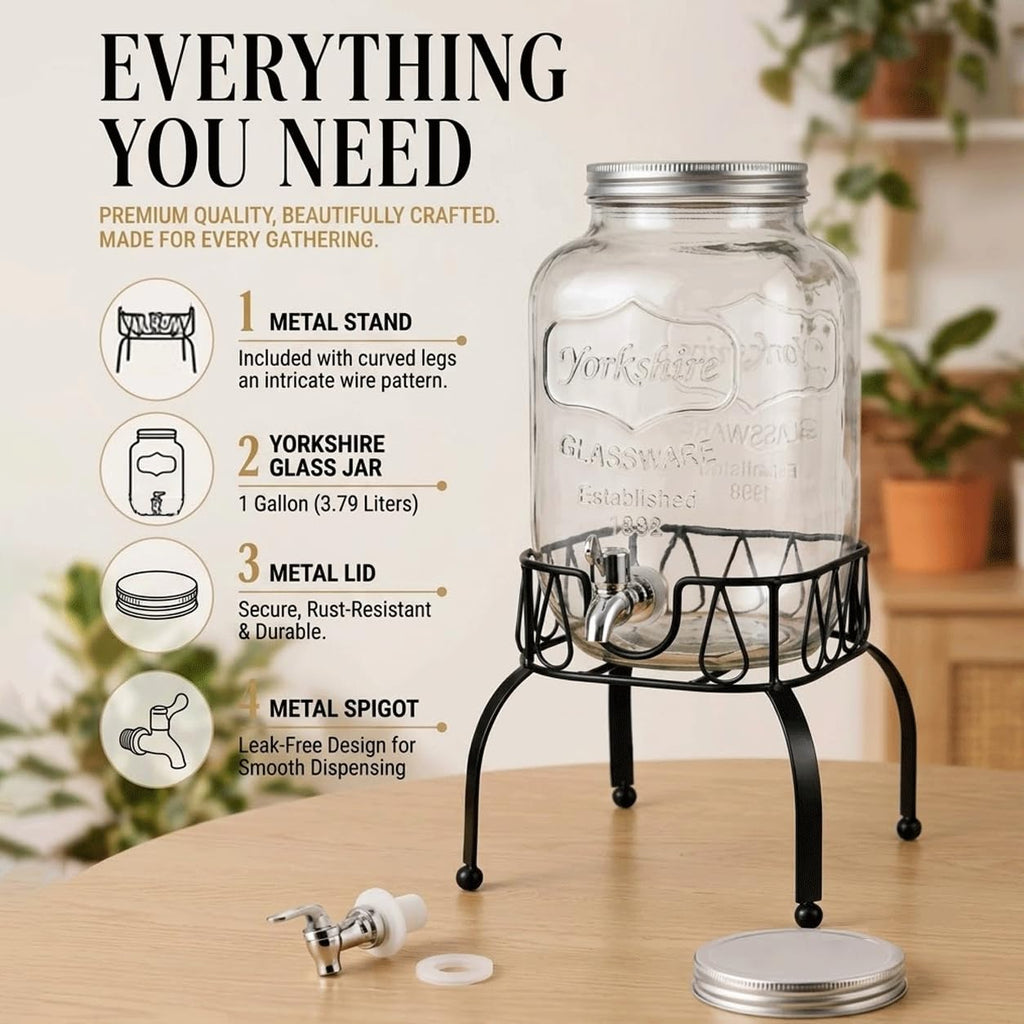 Glass 1 Gallon Drink Dispenser with Stand and Spigot I6192