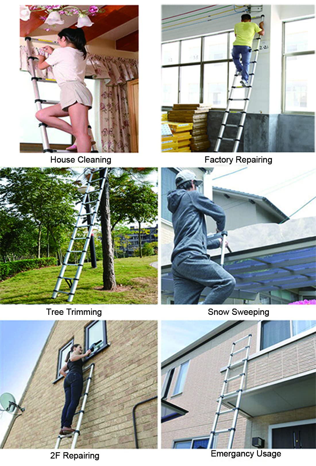 Aluminum Telescoping Extension Ladder 330LB Gray D2102