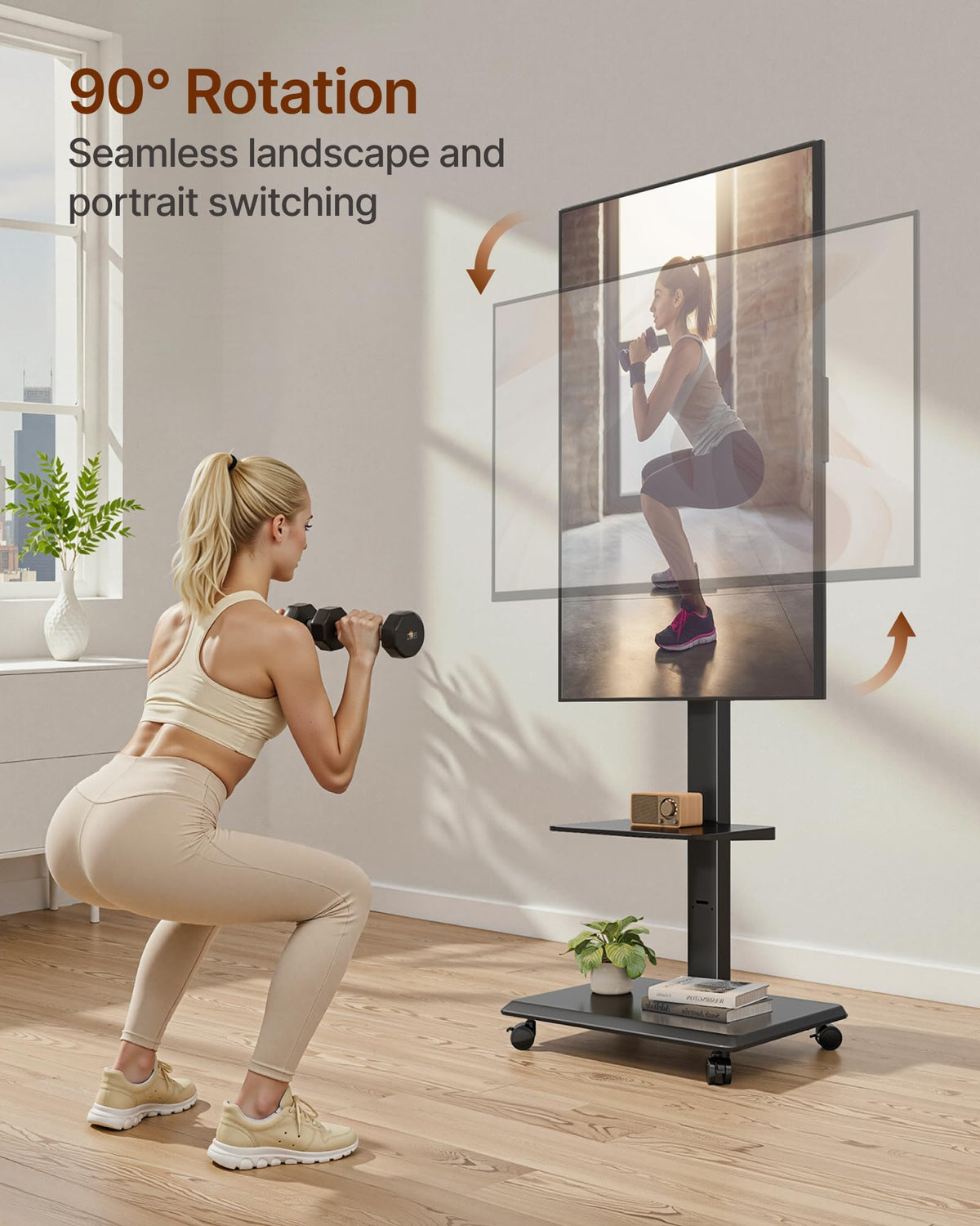 Black Rolling TV Stand for 37-86 Inch TVs J962