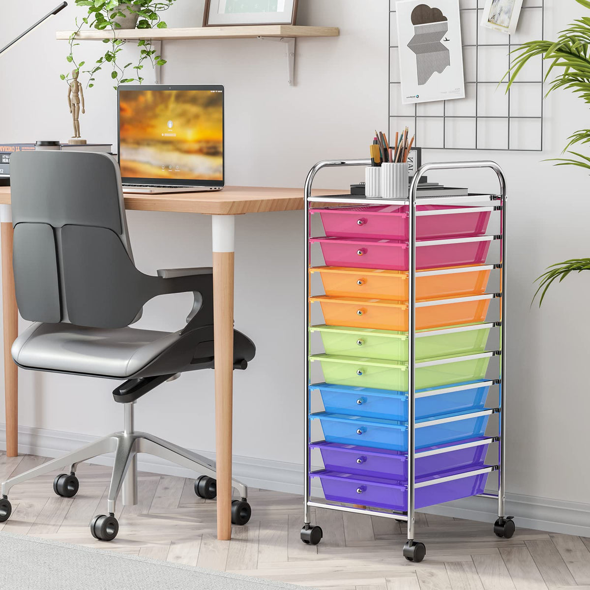 10 Drawer Multicolor Rolling Storage Cart I19787