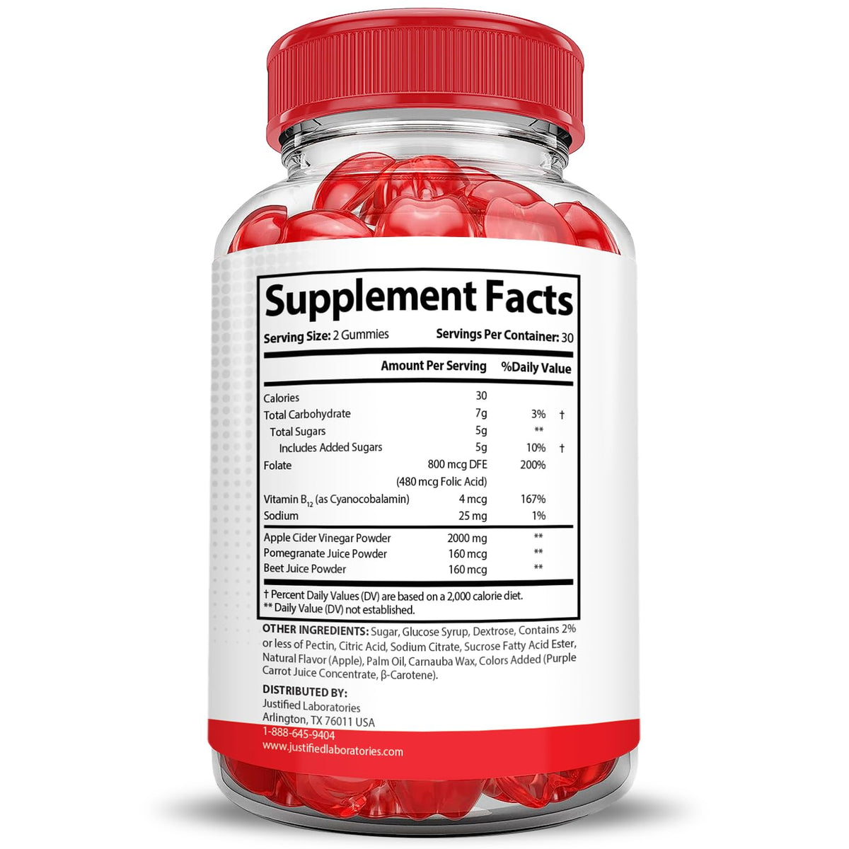 2000MG Beet Juice ACV Pomegranate B12 Vegan Non GMO Gummies S8249