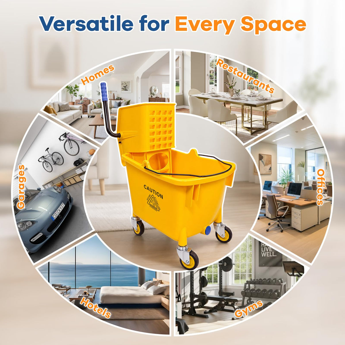 35 Quart Mop Bucket with Side Press Wringer on Wheels Q8041