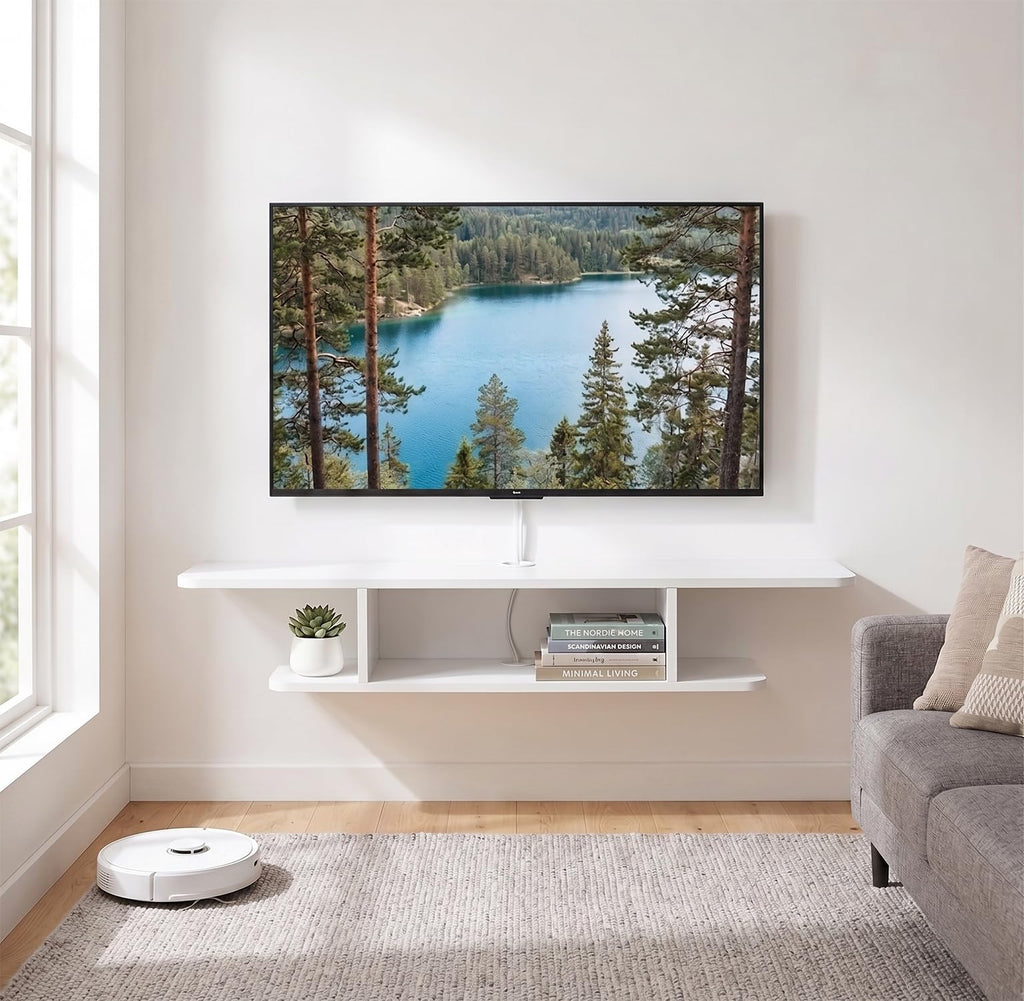 White Floating Wall Mounted TV Stand with Storage Y148647