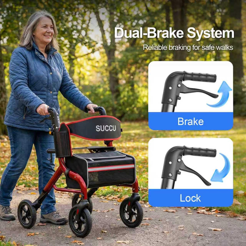 Red 8" All-Terrain Rollator Walker V8977