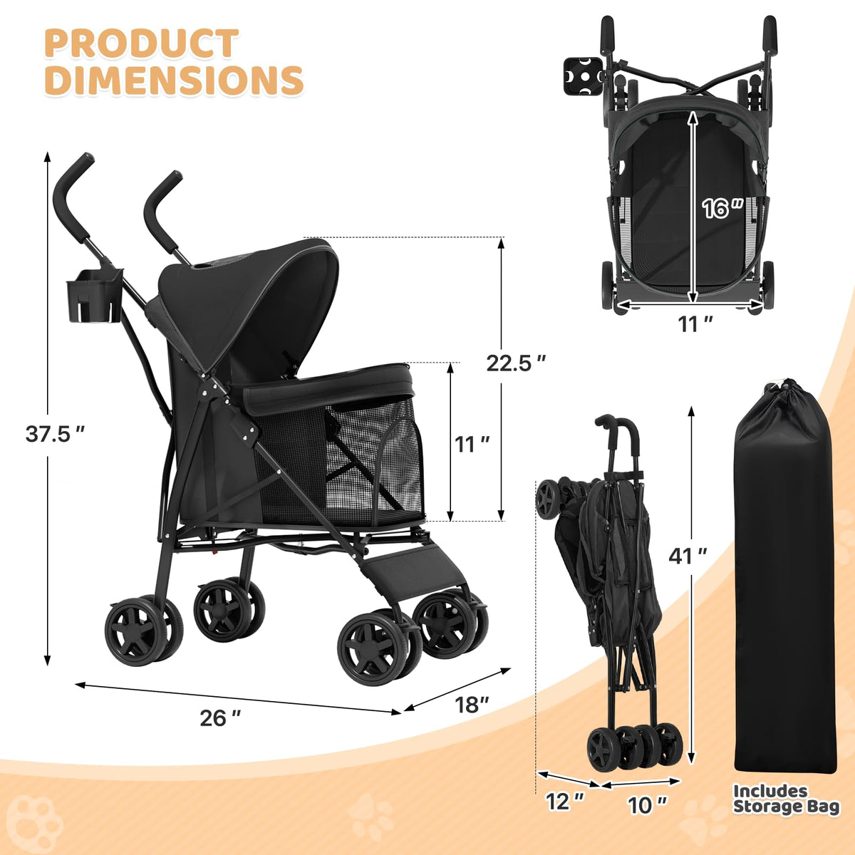 Compact Fold Pet Travel Stroller T400