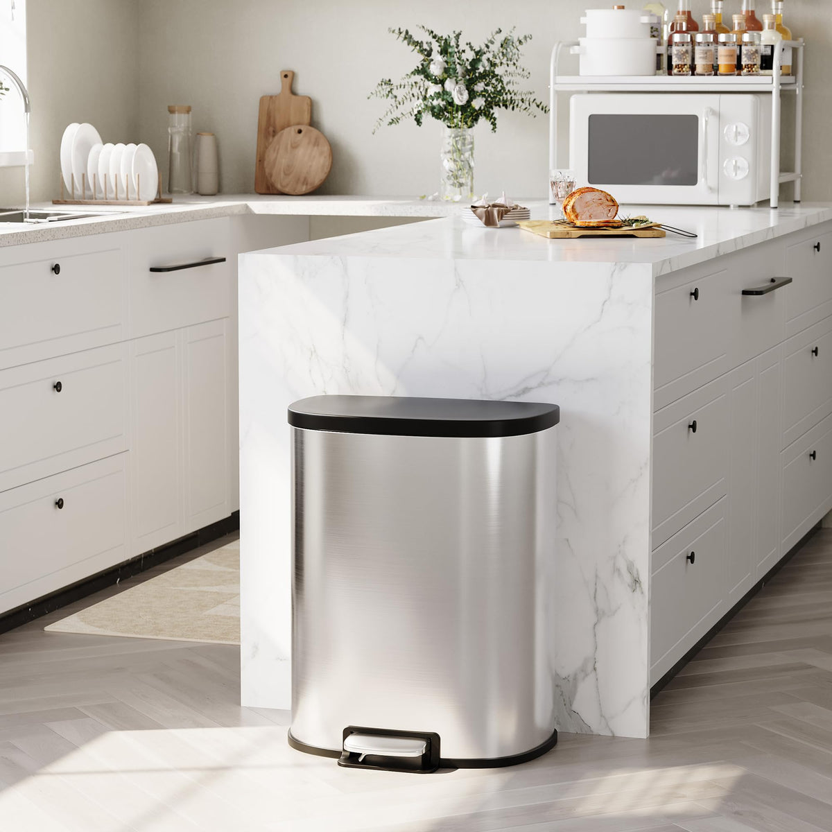 50L Stainless Steel Step-On Trash Can S1842