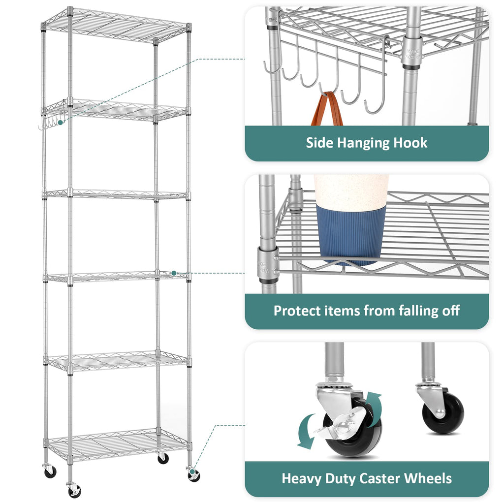 6-Tier Wire Shelving Unit with Caster Wheels O4213