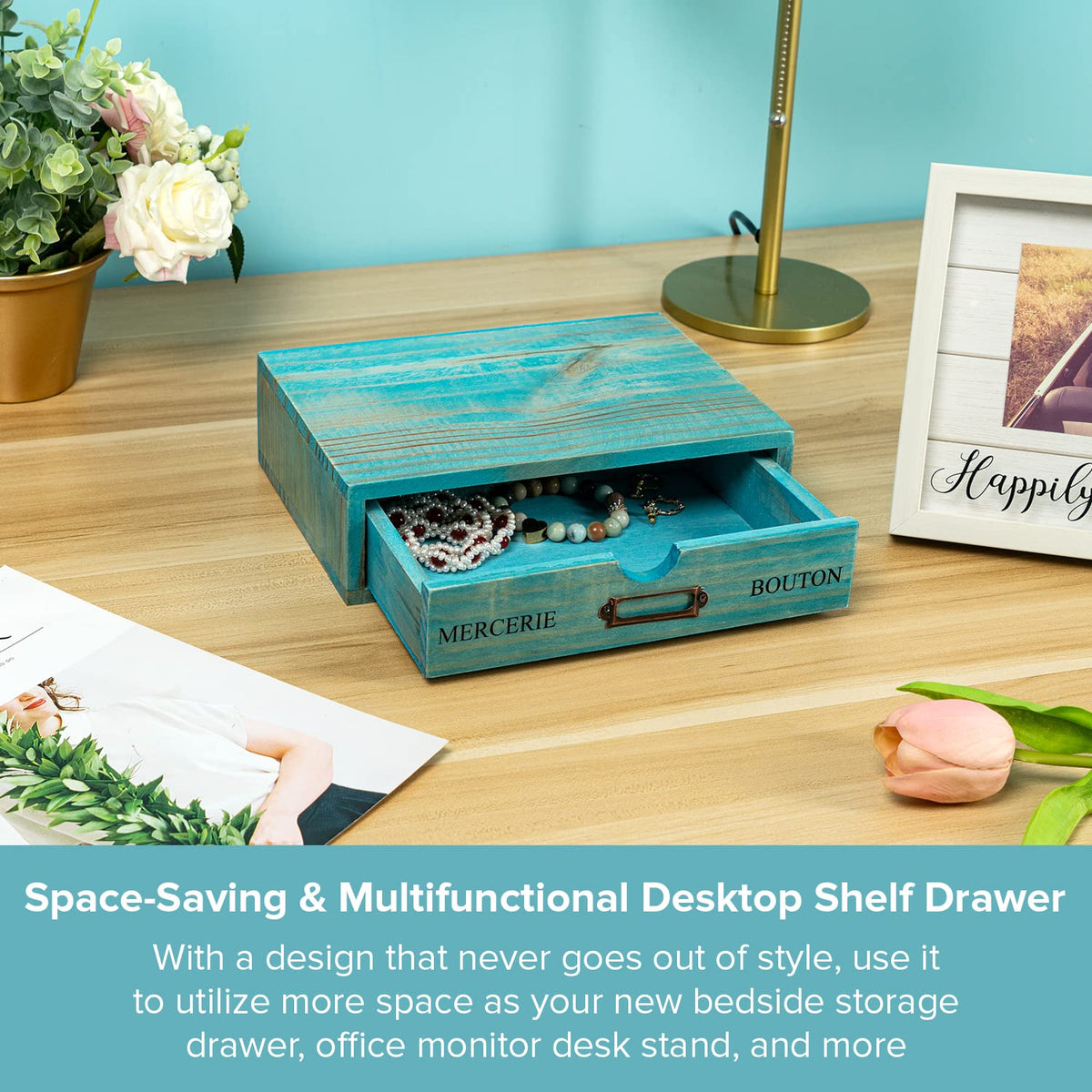 Turquoise Single Drawer Wooden Organizer E14855
