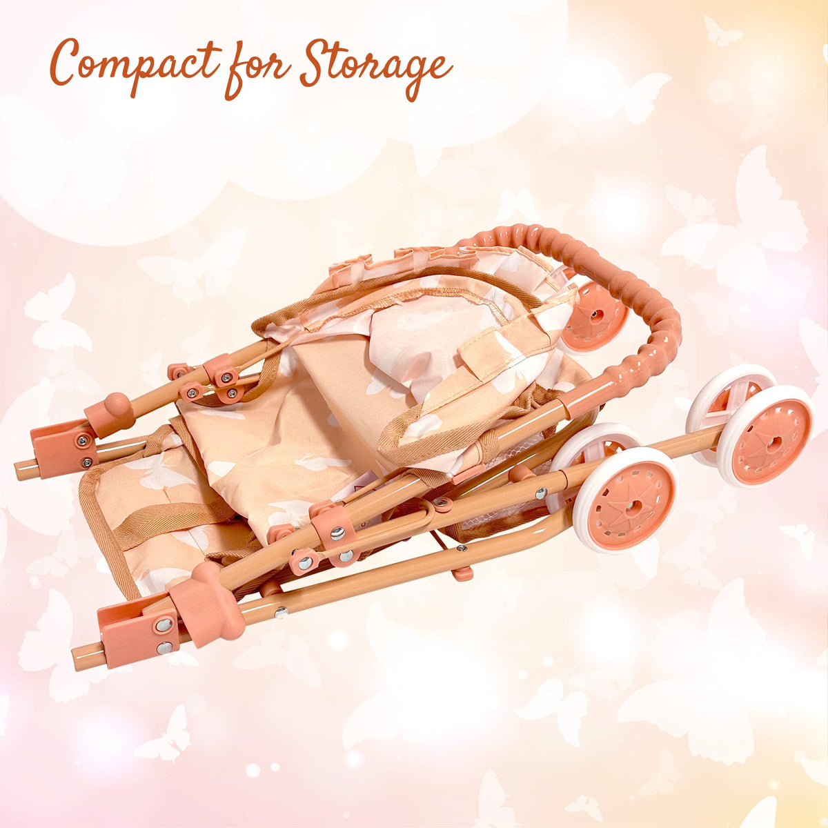 Baby Doll Stroller with Storage Basket, Foldable Frame, Canopy, Seatbelt K868
