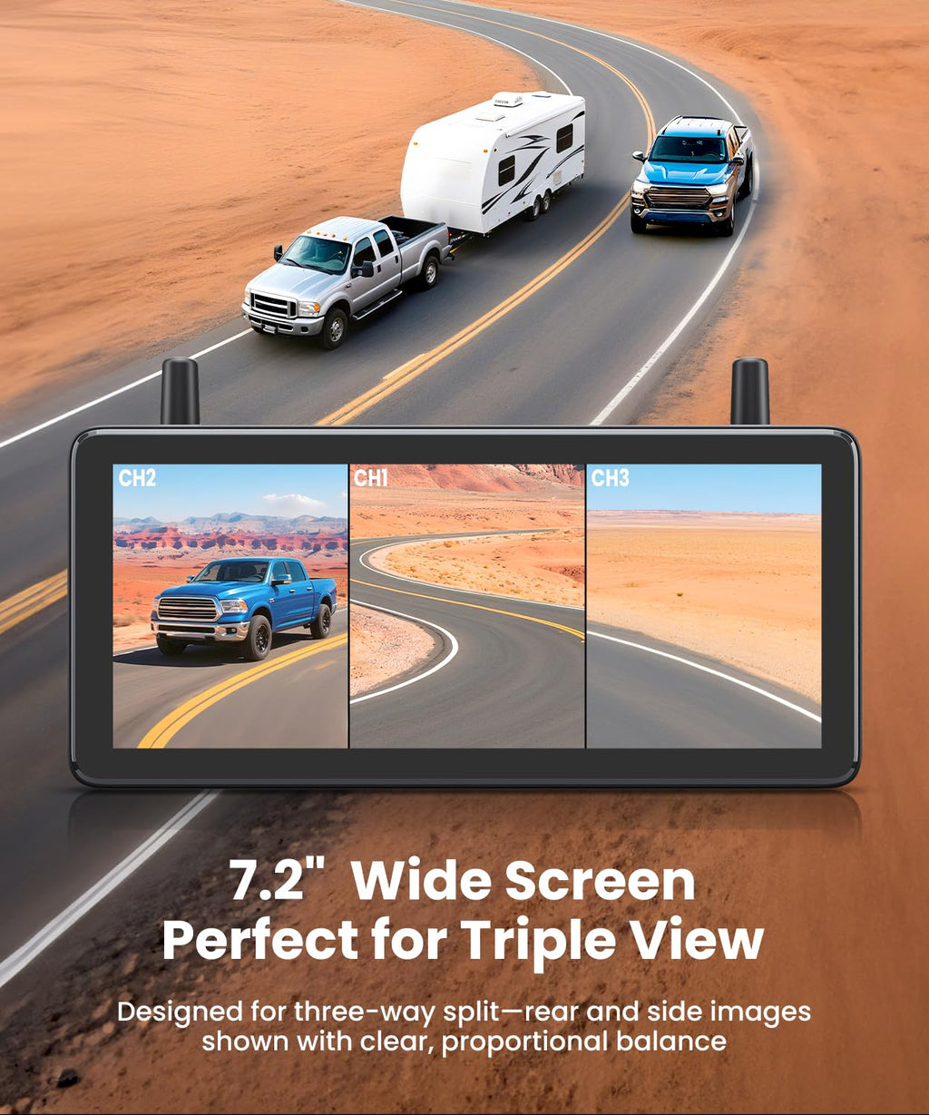 Wireless RV Backup Camera with Triple-Split Screen X58576