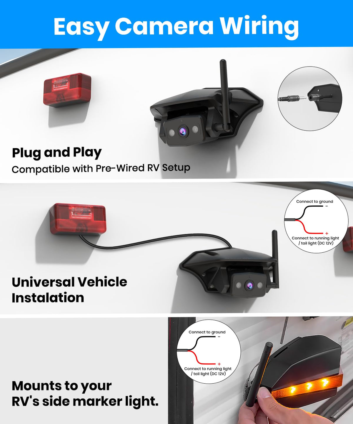 Wireless RV Backup Camera with Triple-Split Screen X58576