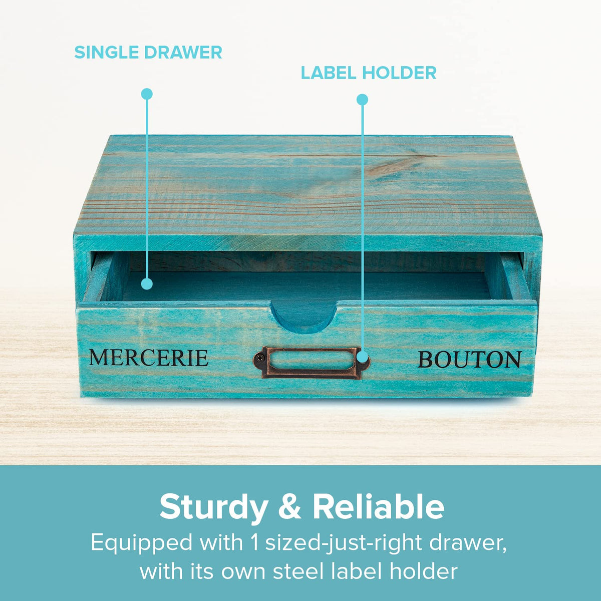 Turquoise Single Drawer Wooden Organizer E14855
