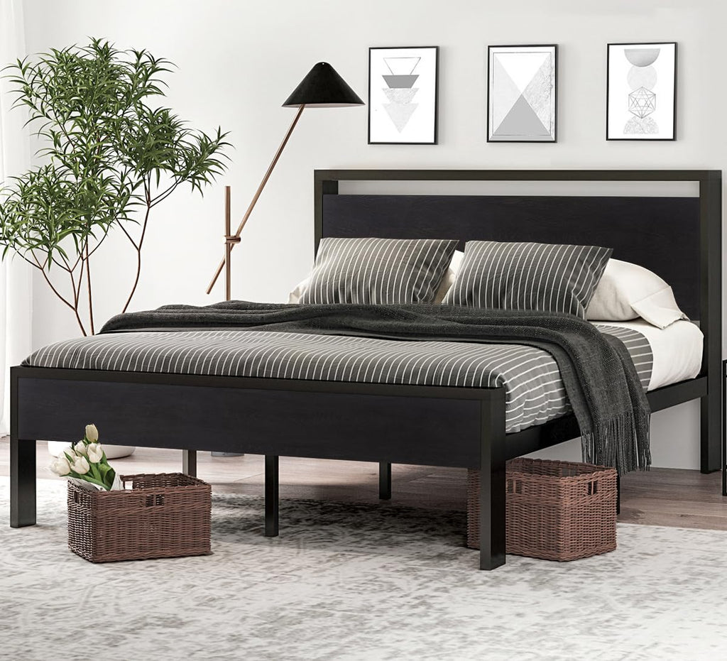 Full Size Bed Frame with Wooden Headboard and Footboard Q21725