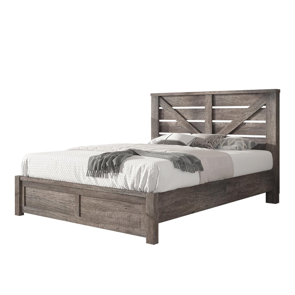 Gray Full Size Bed Frame with Barn Door Headboard Z849863