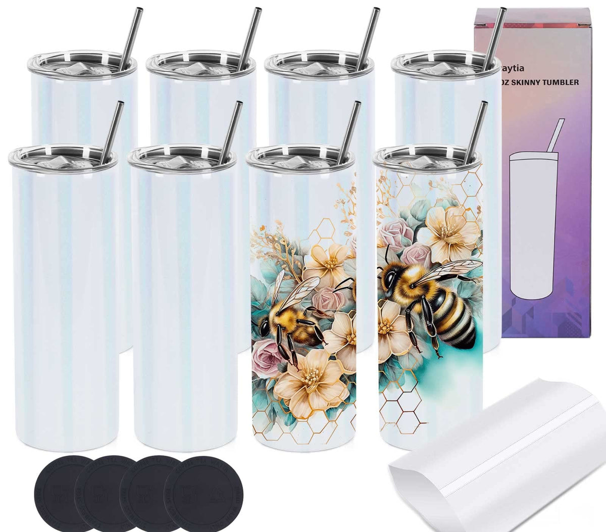 20 Oz 8 Pack Stainless Steel Glitter Sublimation Tumblers Z38055