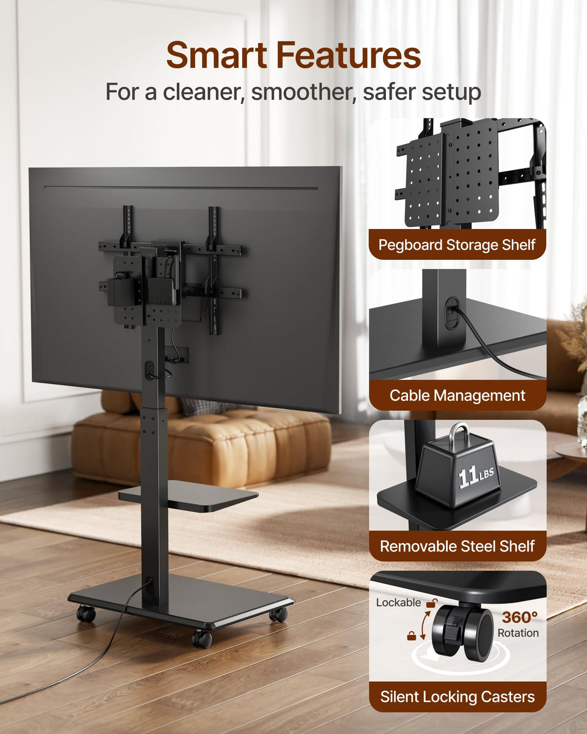 Black Rolling TV Stand for 37-86 Inch TVs J962