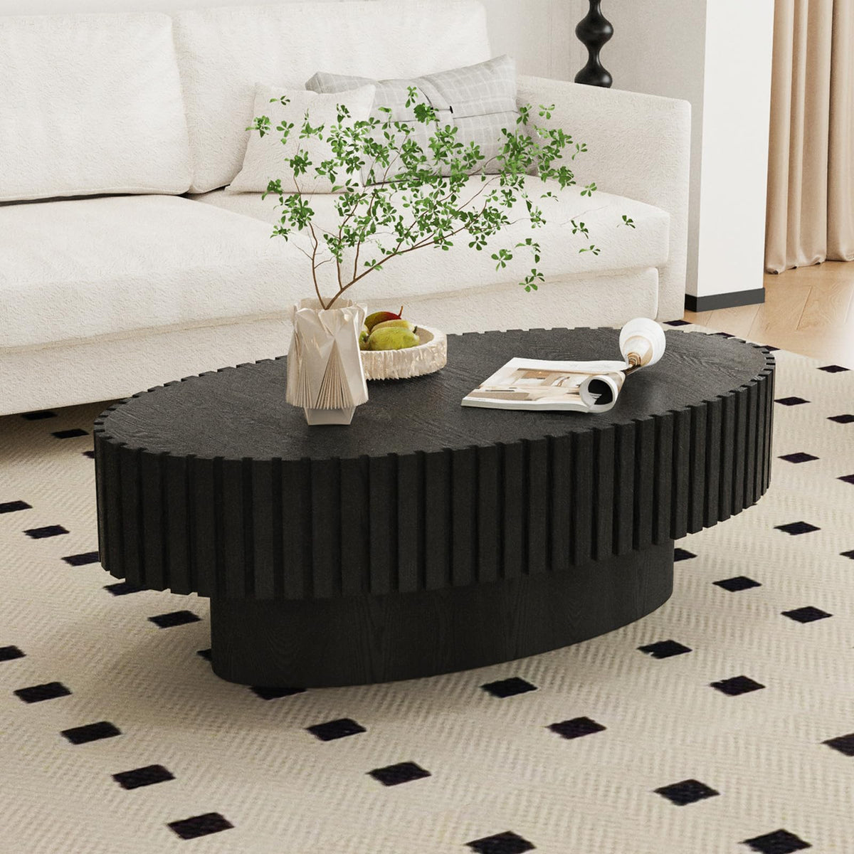 Black Oval Fluted Coffee Table C8370