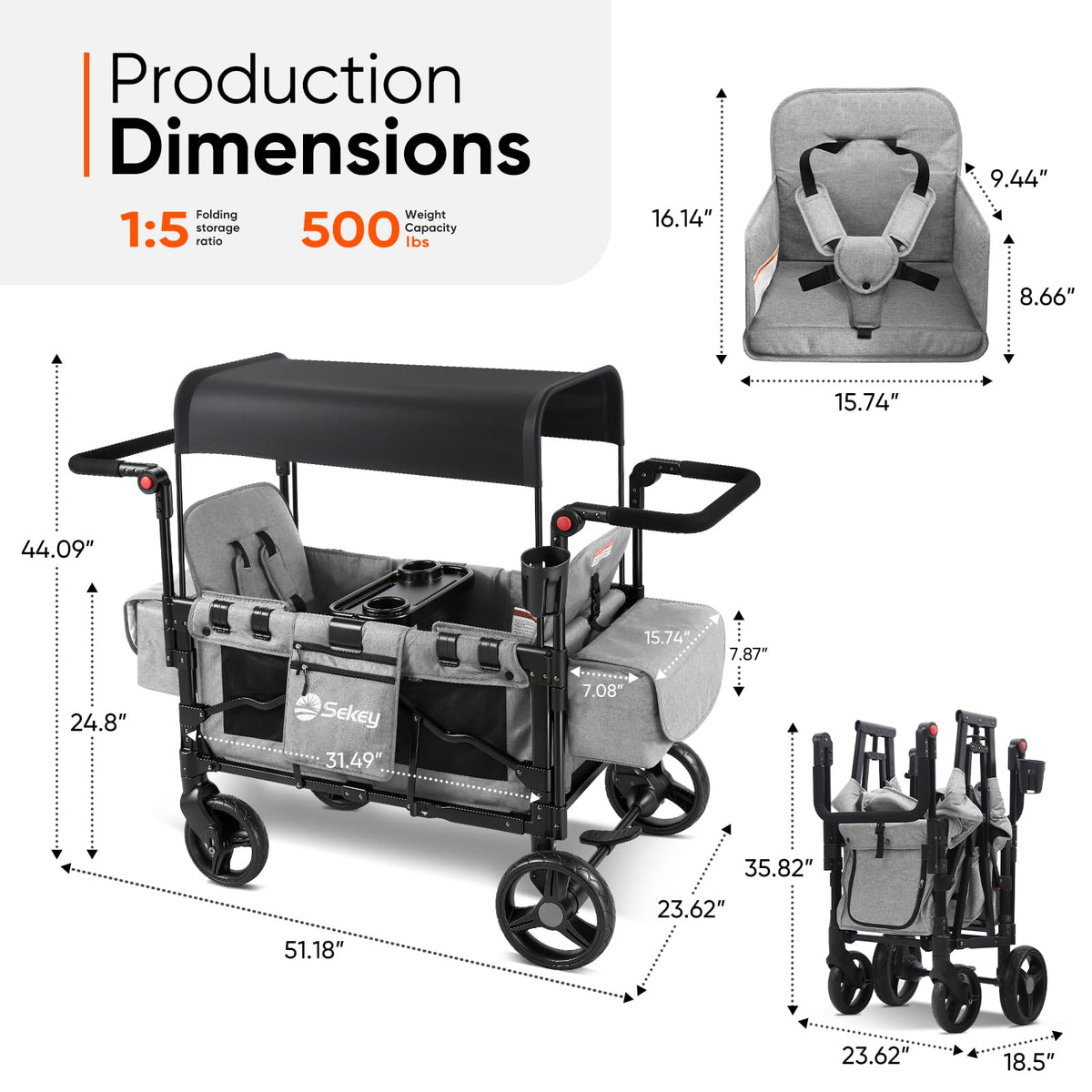 4-in-1 Wagon Stroller with Convertible Seats and Canopy K5392