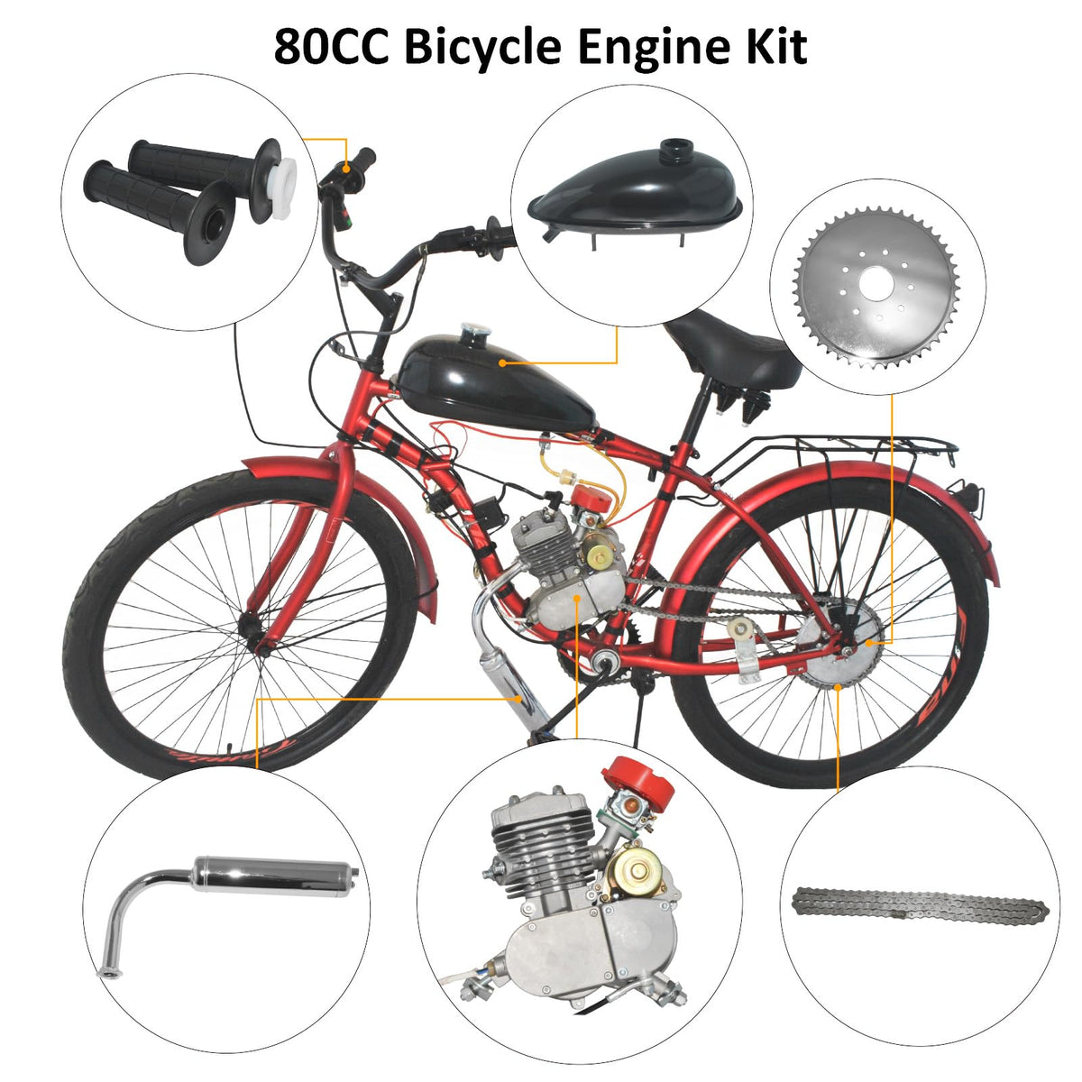80cc 2-Stroke Air-Cooled Bicycle Engine Kit B9975