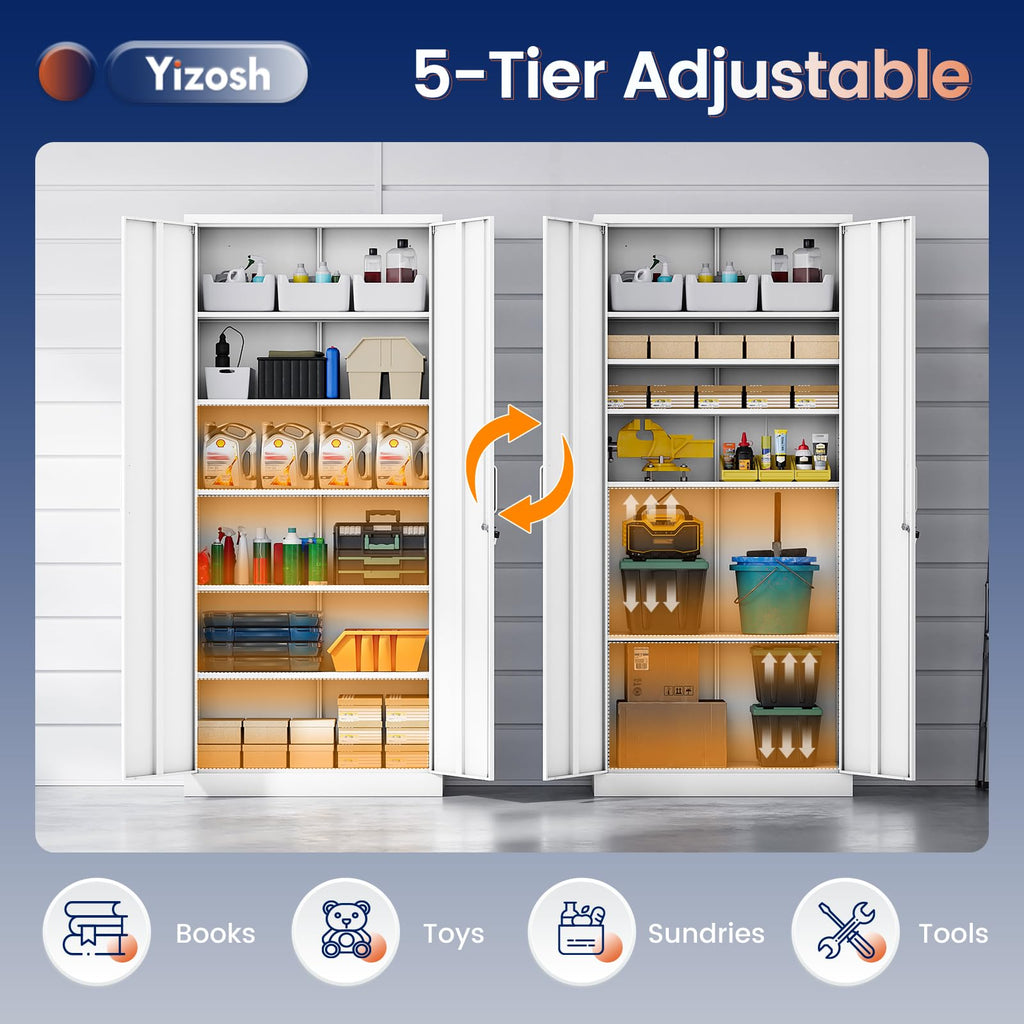 White Metal Storage Cabinet with 2 Doors and 5 Adjustable Shelves R9442