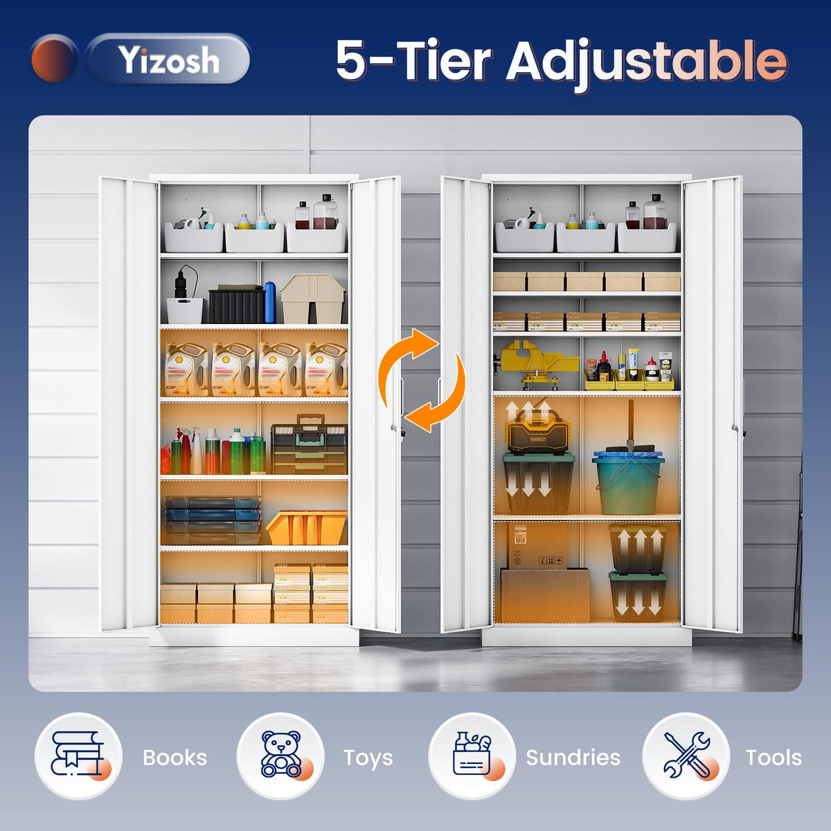 White Metal Storage Cabinet with 2 Doors and 5 Adjustable Shelves R9442