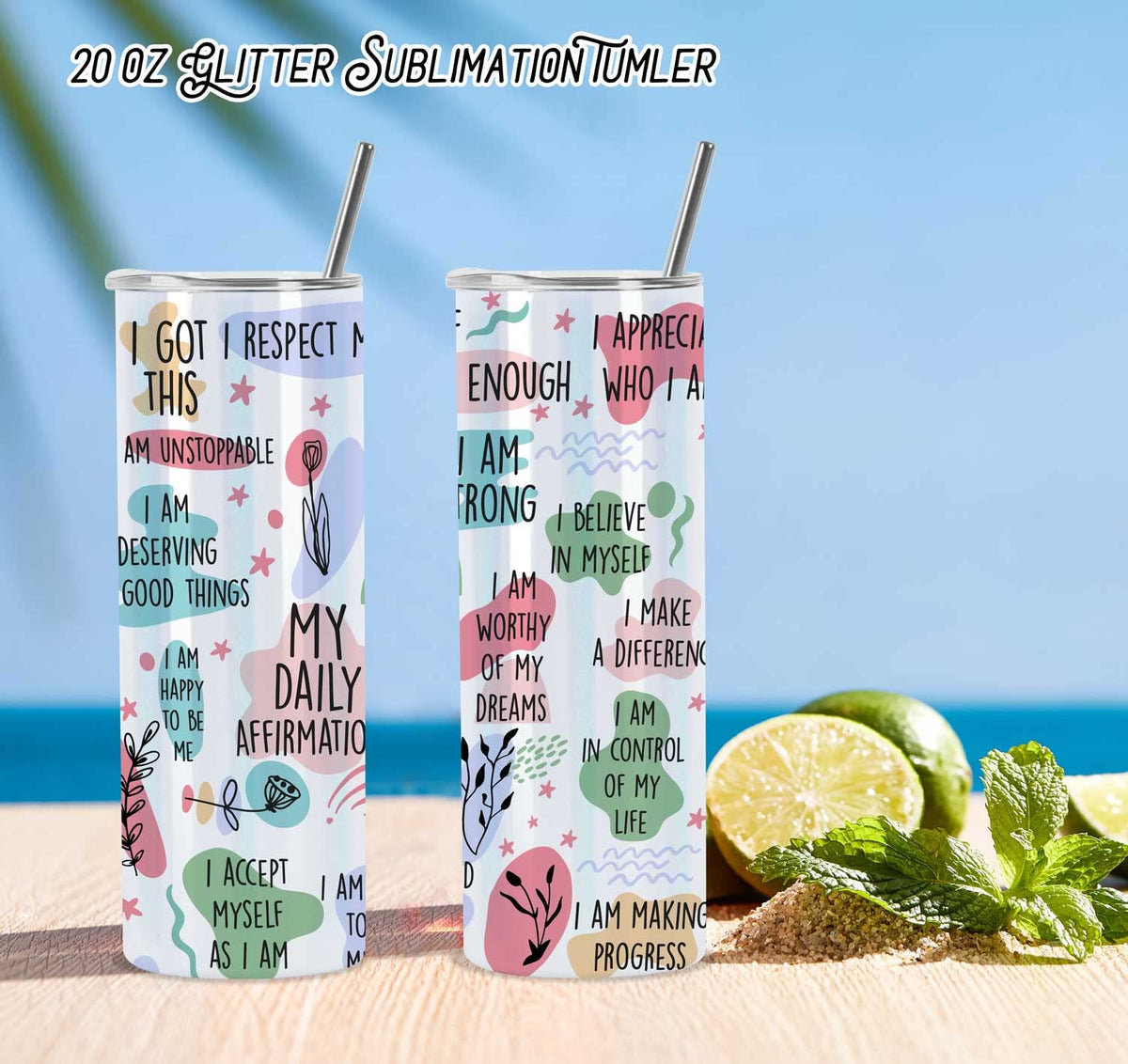 20 Oz 8 Pack Stainless Steel Glitter Sublimation Tumblers Z38055