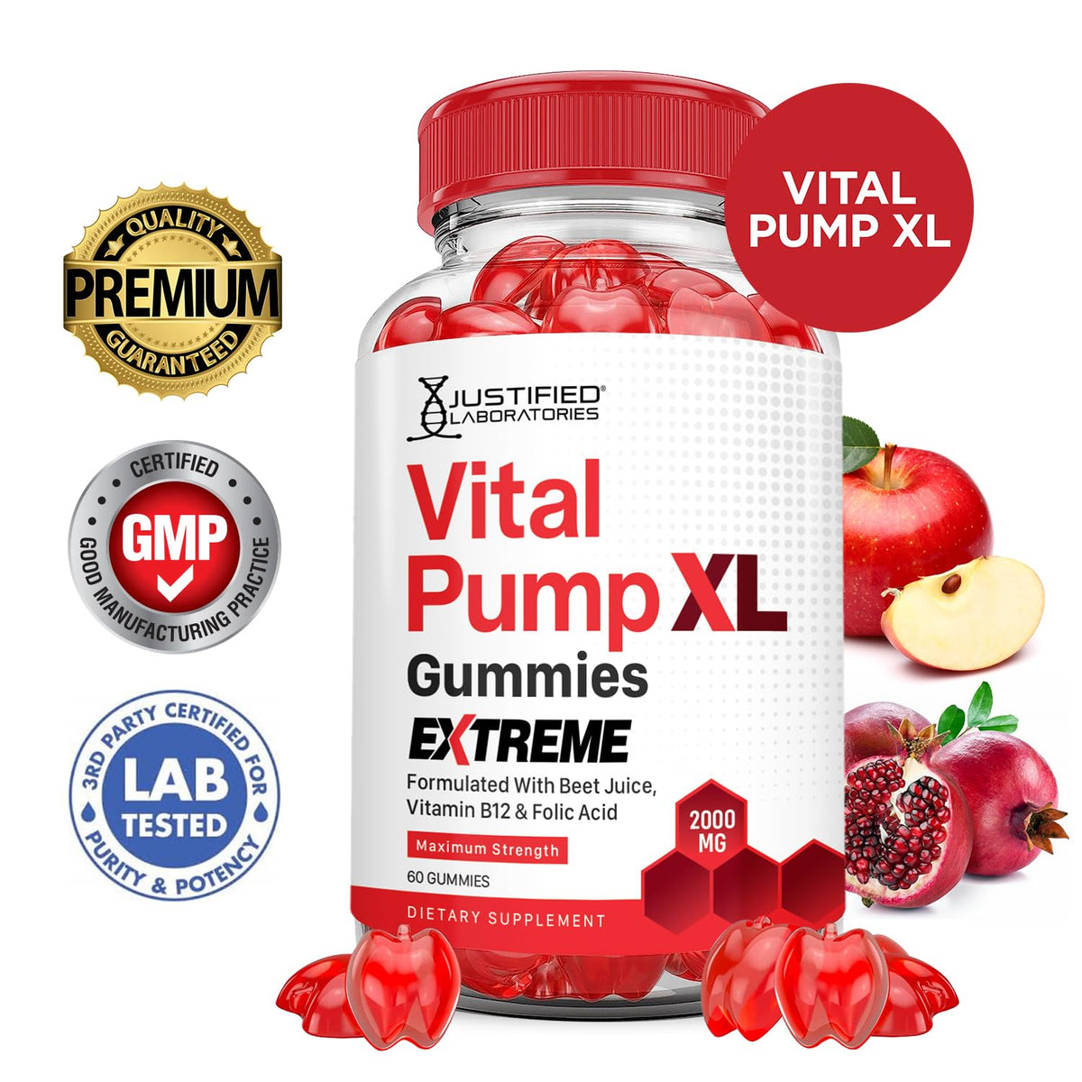2000MG Beet Juice ACV Pomegranate B12 Vegan Non GMO Gummies S8249