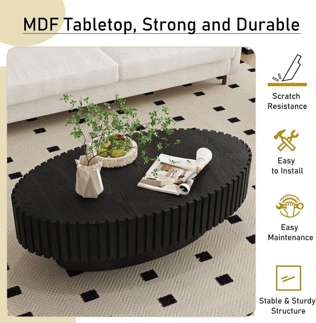 Black Oval Fluted Coffee Table C8370