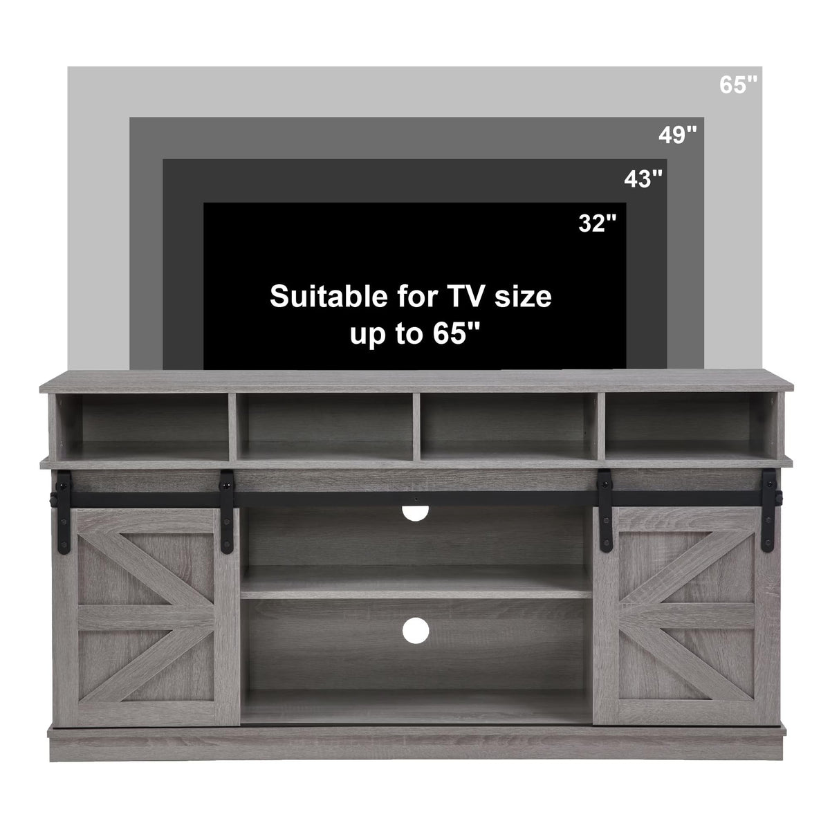 58" Grey Wood TV Stand with Sliding Barn Doors Q33925