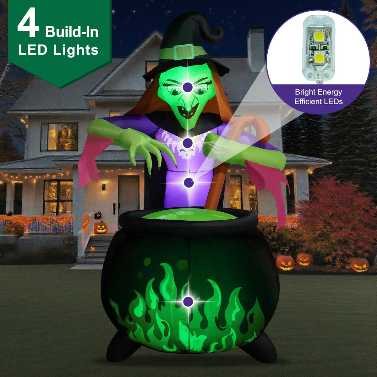 8Ft Tall Halloween Inflatable Witch Cauldron with 4 Led Lights J5775