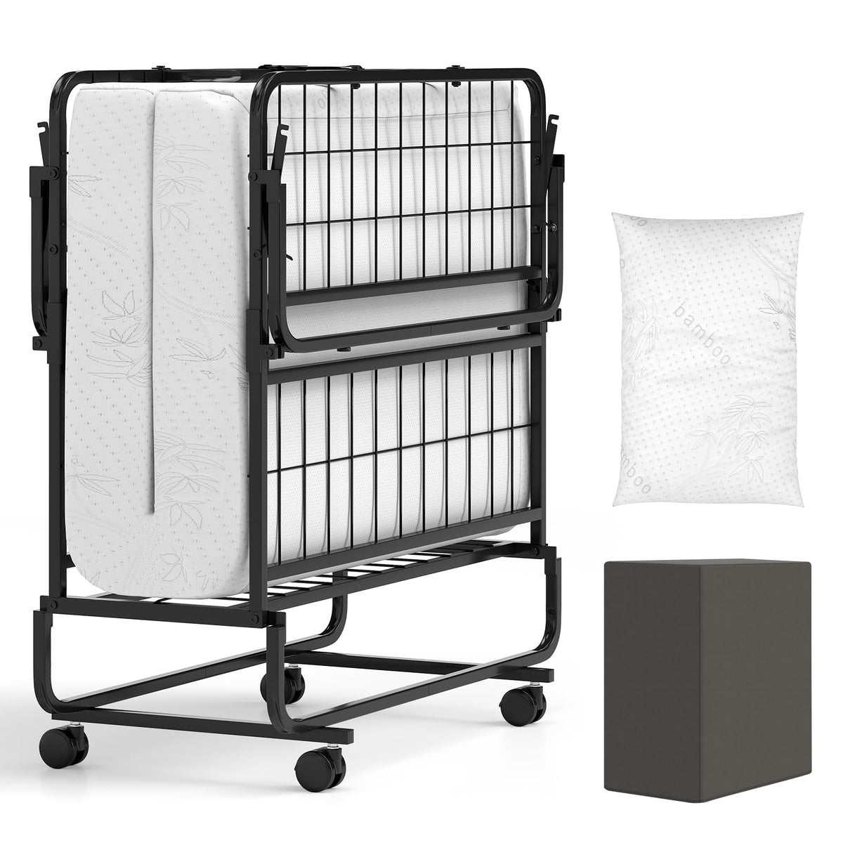Twin Folding Bed with 5 Inch Mattress and Metal Frame U8642