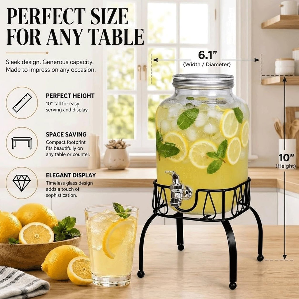 Glass 1 Gallon Drink Dispenser with Stand and Spigot I6192