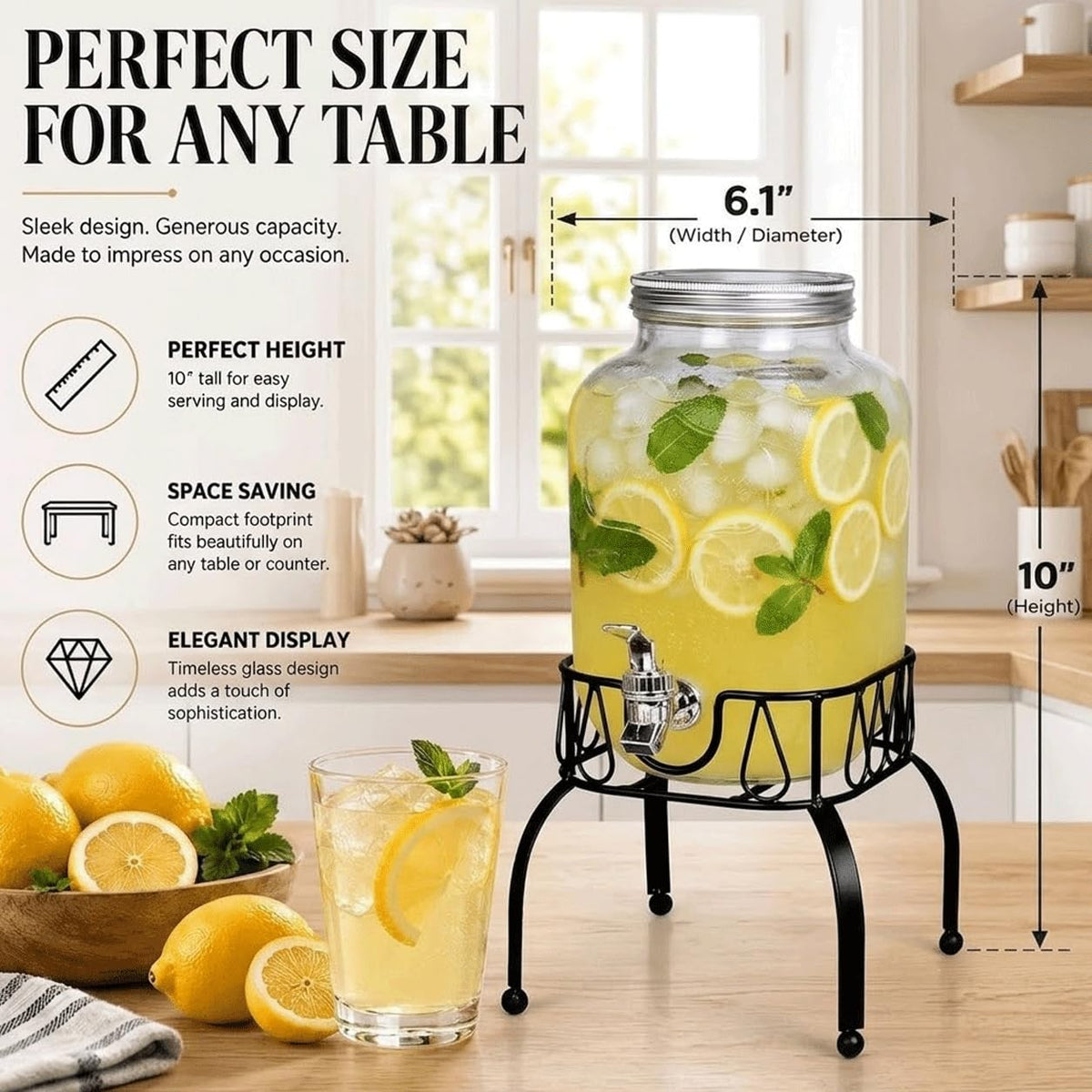 Glass 1 Gallon Drink Dispenser with Stand and Spigot I6192