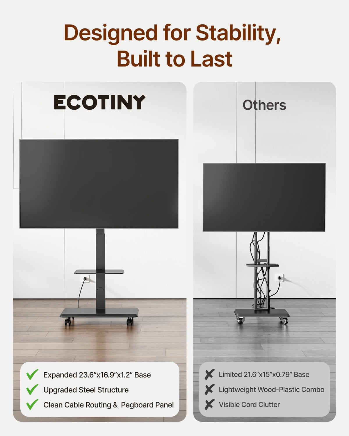 Black Rolling TV Stand for 37-86 Inch TVs J962