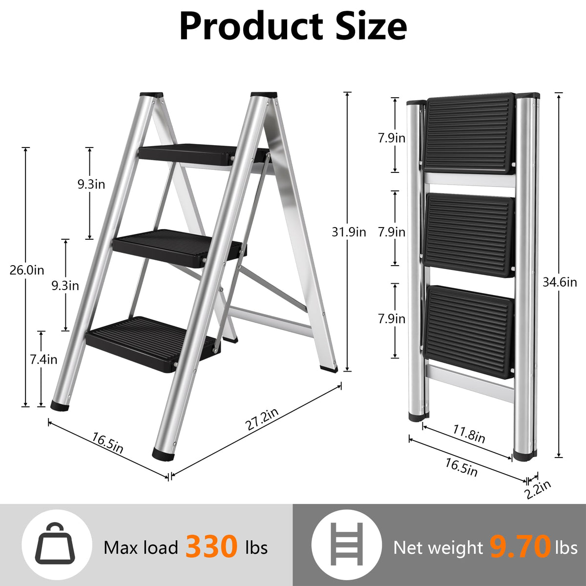 Folding Step Stool with Anti-Slip Pedals L6723