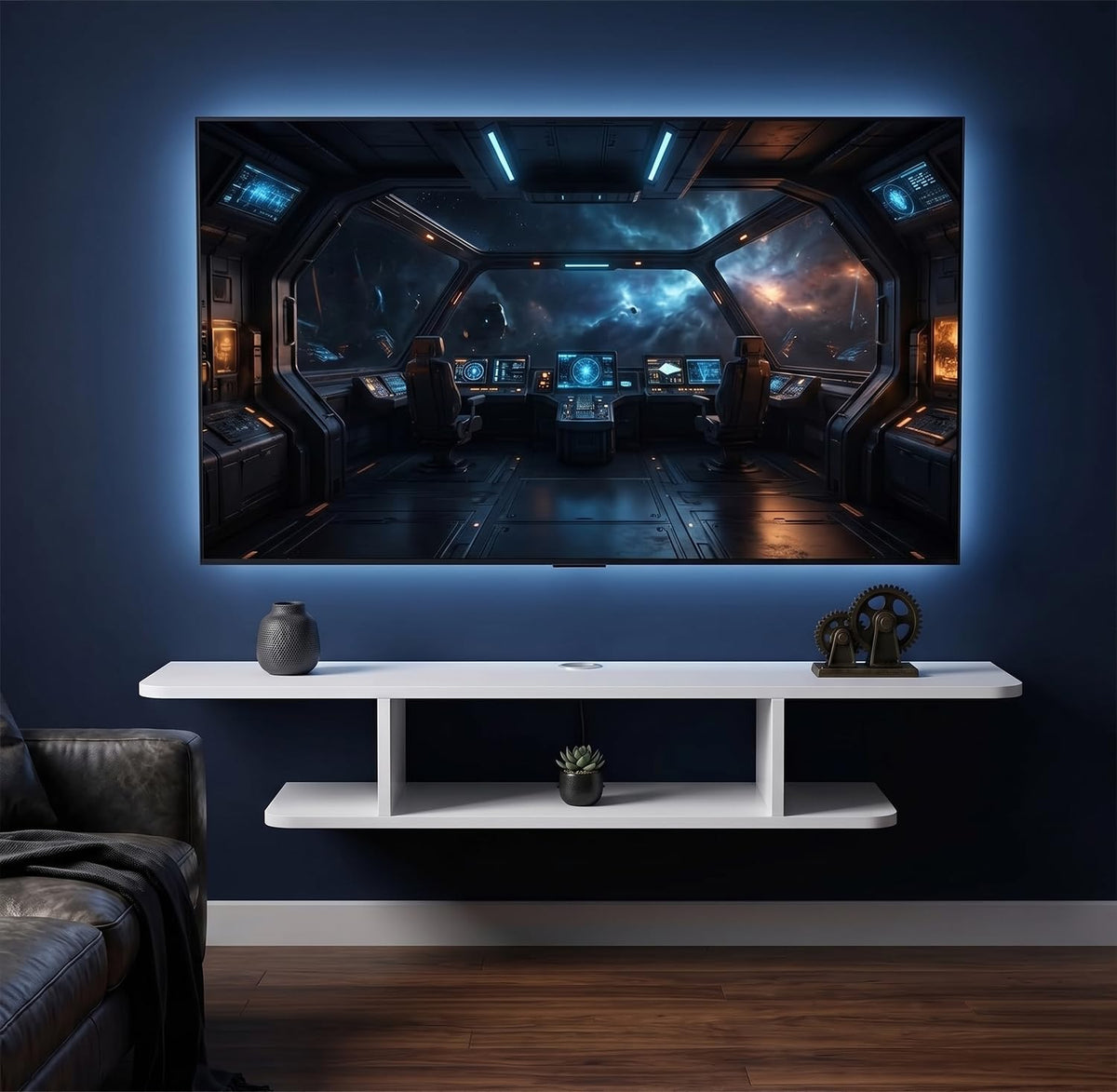 White Floating Wall Mounted TV Stand with Storage Y148647
