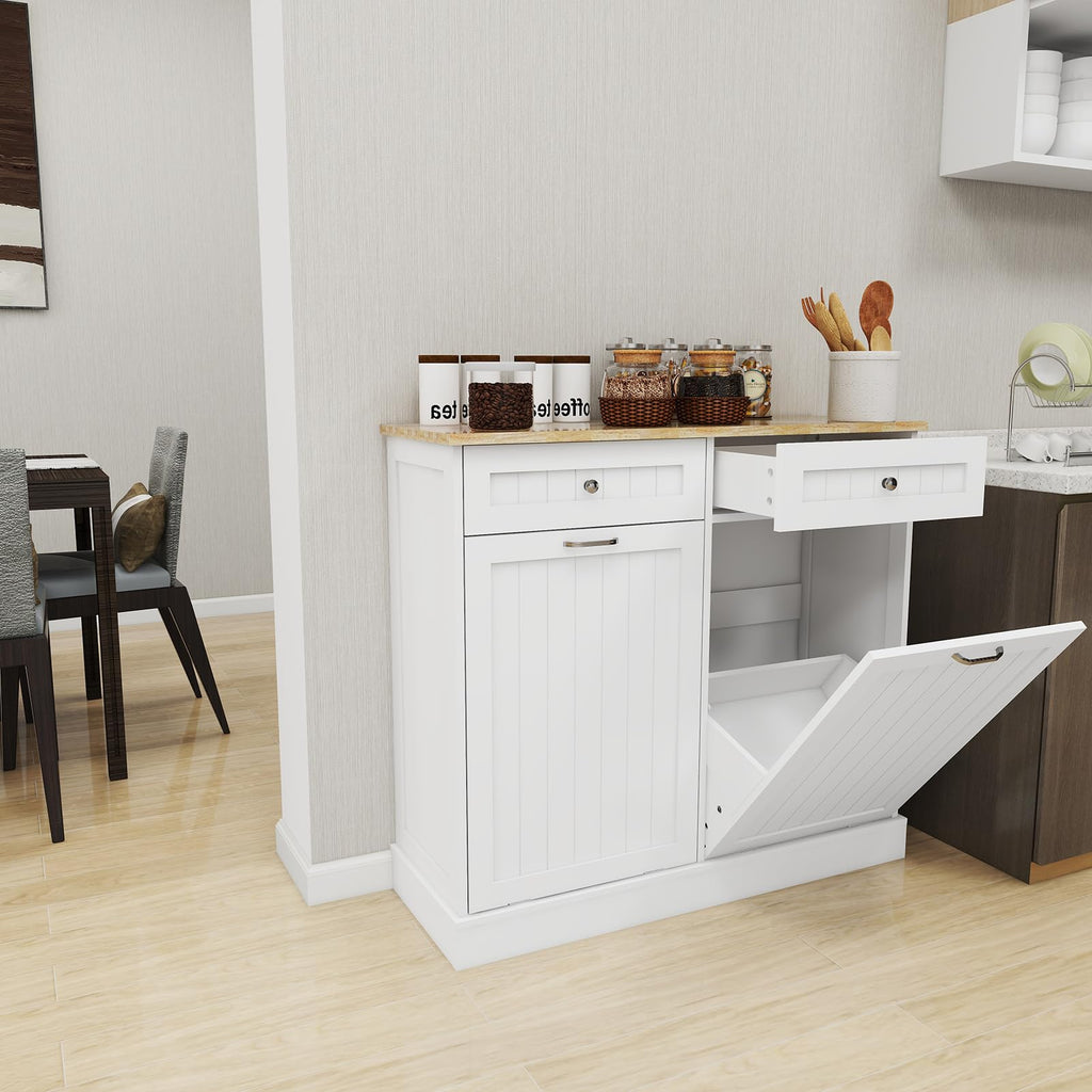 White Double Tilt Out Trash Cabinet with 2 Drawers B7798