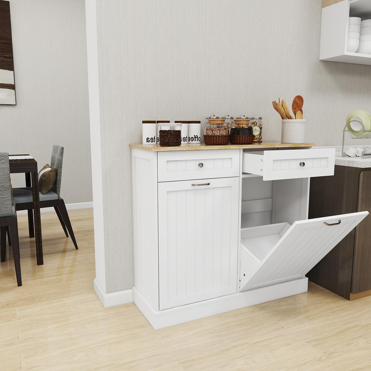 White Double Tilt Out Trash Cabinet with 2 Drawers B7798